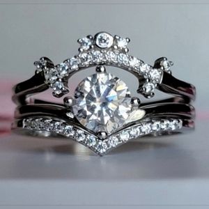 3PCS Genuine Moissanite Diamond Ring set